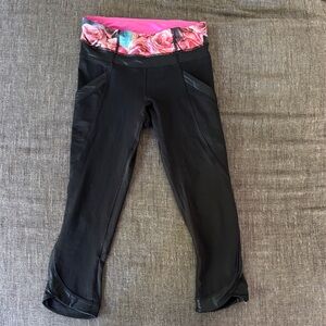 Lululemon Black and Pink Rose Leggings